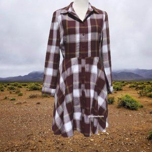 *** Cremieux Plaid Shirt Dress Size 8 Button Front Cotton Long Sleeve